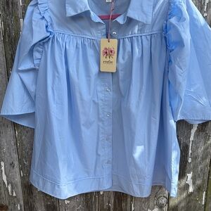 Entro Sky Blue Ruffle Blouse